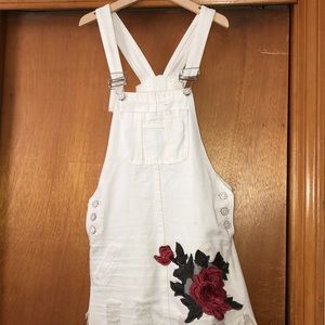 white denim overall dress/skirt